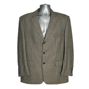 Stafford Brown Glen Plaid Three Button Wool Blazer Size 42R